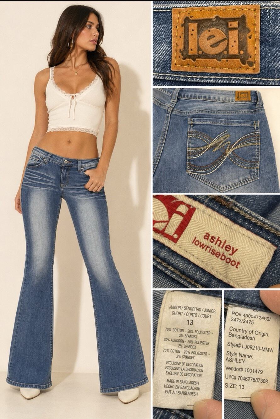 Y2K Indie Sleaze l.e.i. Low Rise Bootcut Jeans Jr. 13 Medium Wash Denim Indigo